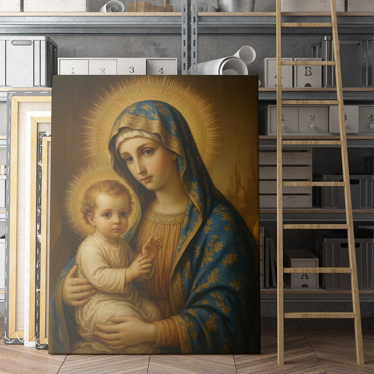 Mother Mary holding Baby Jesus religious canvas artwork