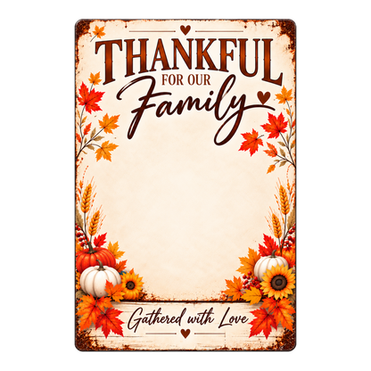 Layerimg AI square preview for blank Thanksgiving metal sign: uninterrupted cream photo region, no drawn photo border
