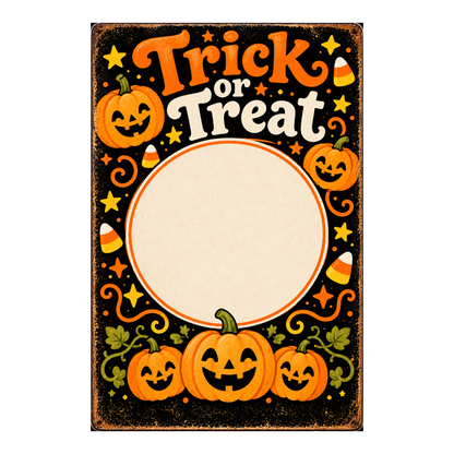 LAYERIMG PREVIEW ONLY – transparent square fit with full Trick or Treat portrait metal sign, no pets or printed holes