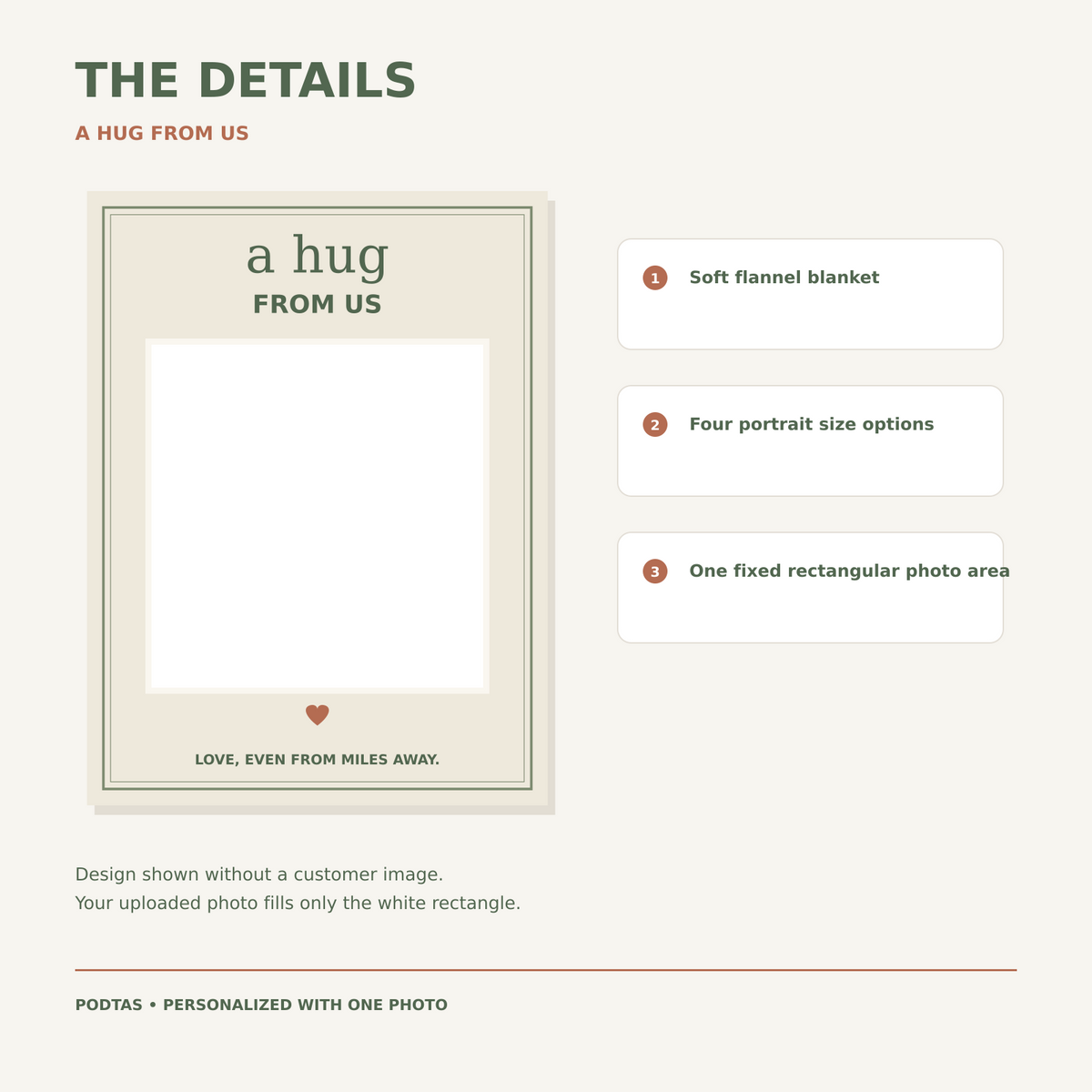a hug from us product details and material — illustrative graphic