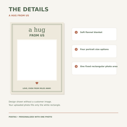 a hug from us product details and material — illustrative graphic