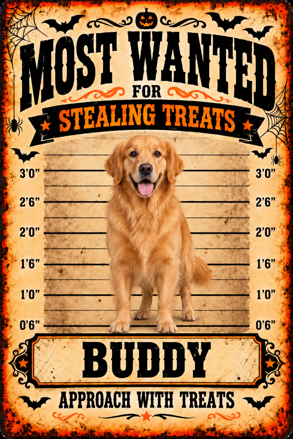 Flat printed Halloween MOST WANTED metal sign example BUDDY