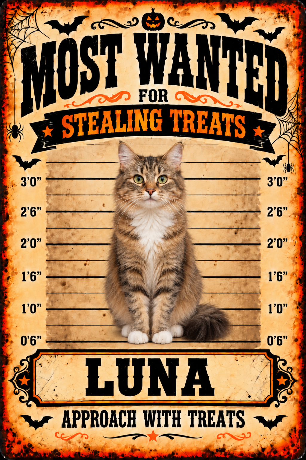 Flat printable Halloween MOST WANTED cat sign example LUNA