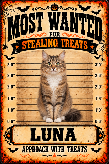 Flat printable Halloween MOST WANTED cat sign example LUNA