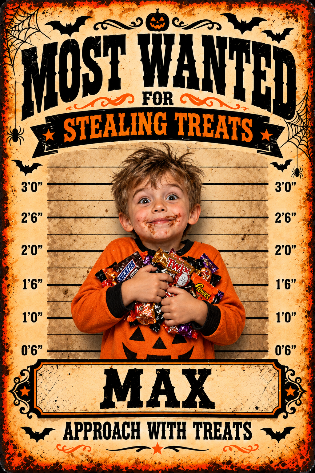 Flat printable Halloween MOST WANTED metal sign artwork featuring child MAX