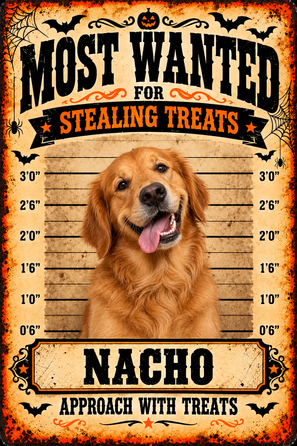 Funny dog NACHO Halloween MOST WANTED metal sign example