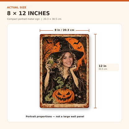 8 by 12 inch dimensions for custom vintage witch sign