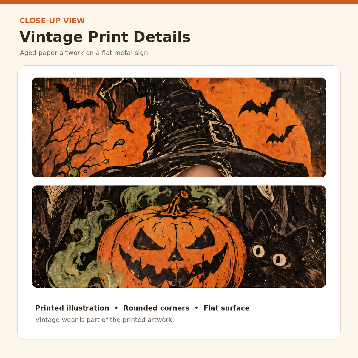 Halloween witch sign detailed vintage illustration and printed texture
