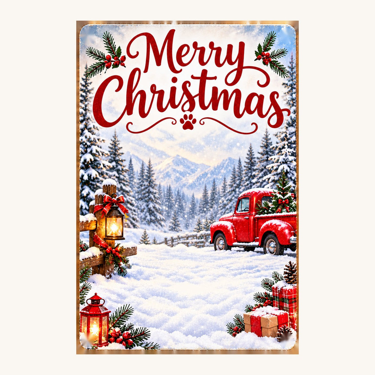 Christmas dog metal sign empty fixed template, no dog and no simulated installation holes