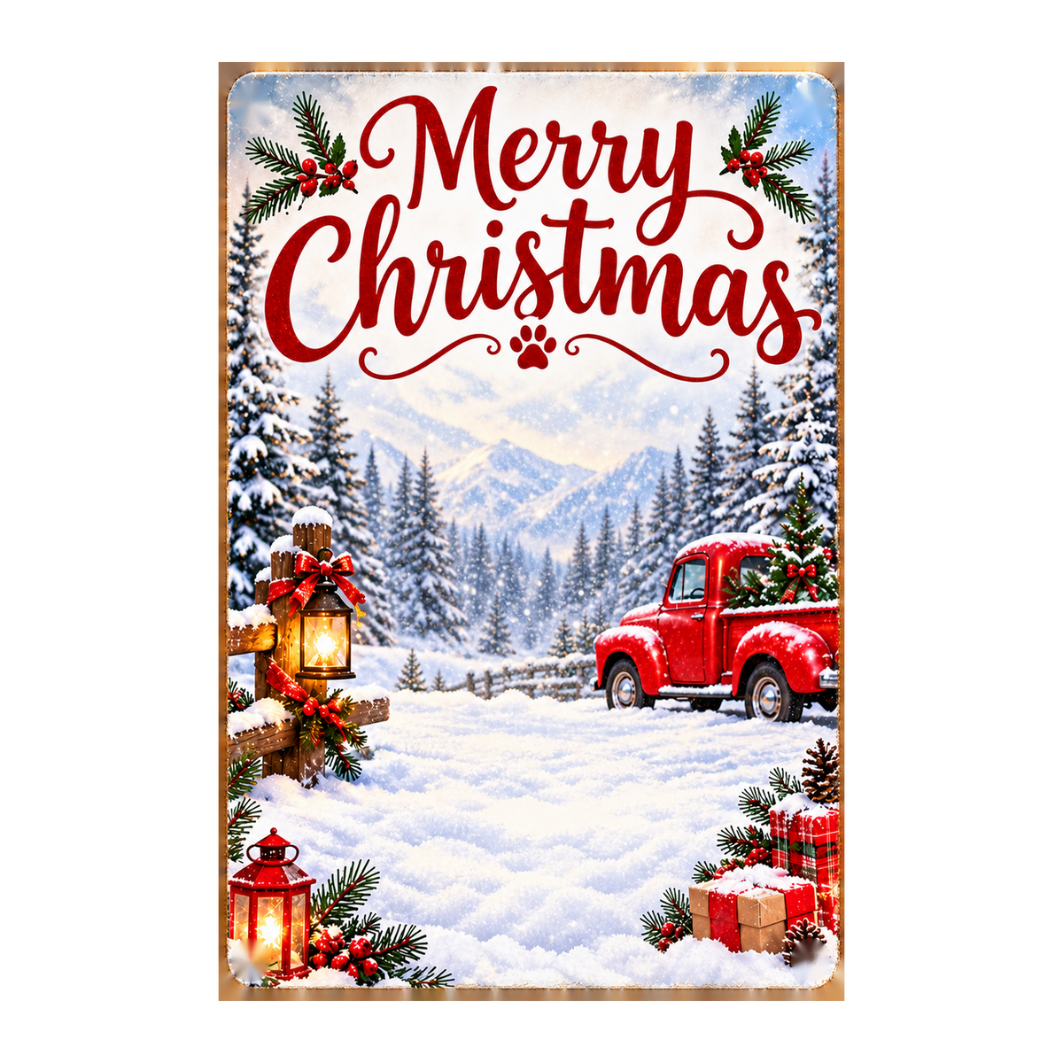 Layerimg AI 1:1 transparent outer margin preview of Christmas 8x12 dog metal sign blank template
