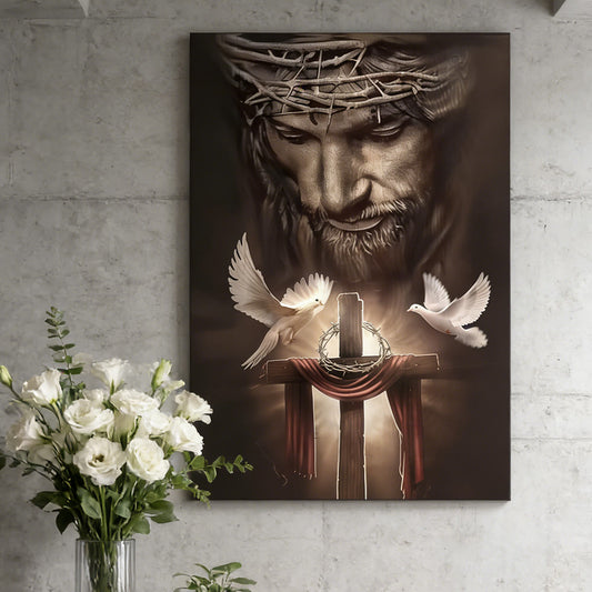 Sacred Sacrifice and Holy Spirit Dove Christian canvas wall art