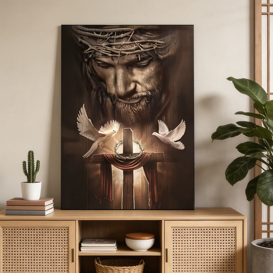Sacred Sacrifice Jesus and dove Christian canvas wall art