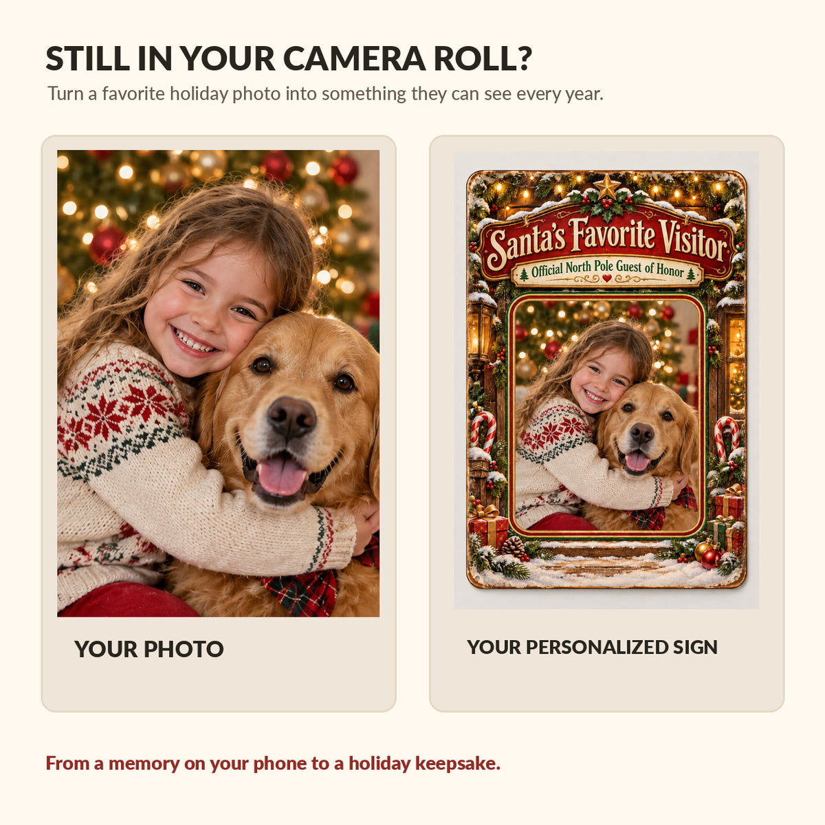 Phone Christmas photo versus finished Santa's Favorite Visitor personalized metal sign