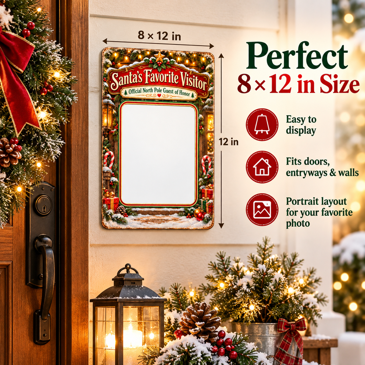 Santa's Favorite Visitor Christmas metal sign measured 8 inches wide and 12 inches high