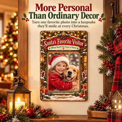Personalize your Christmas home decor with a favorite child and dog photo on Santa's Favorite Visitor sign