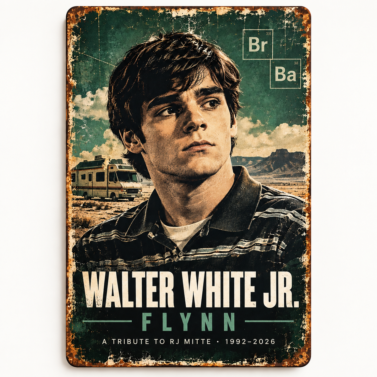 Walter White Jr Flynn RJ Mitte tribute 8x12 no-hole metal wall sign vintage fan design