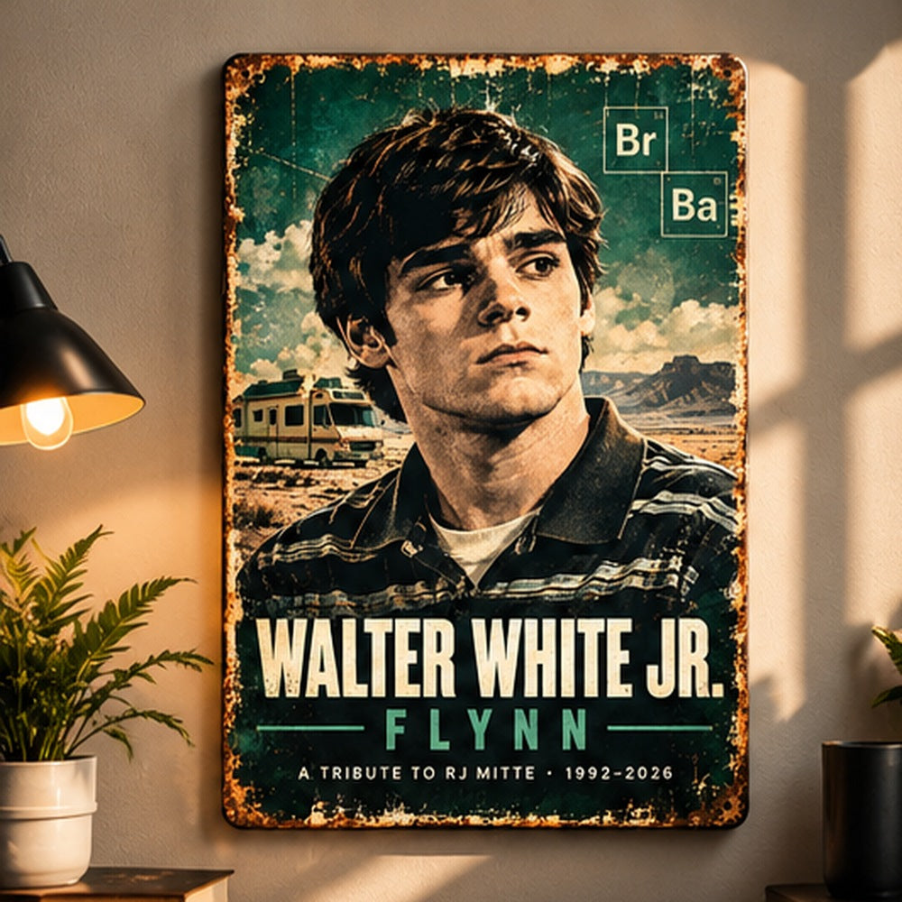 RJ Mitte Flynn tribute metal wall sign retro home decor lifestyle example